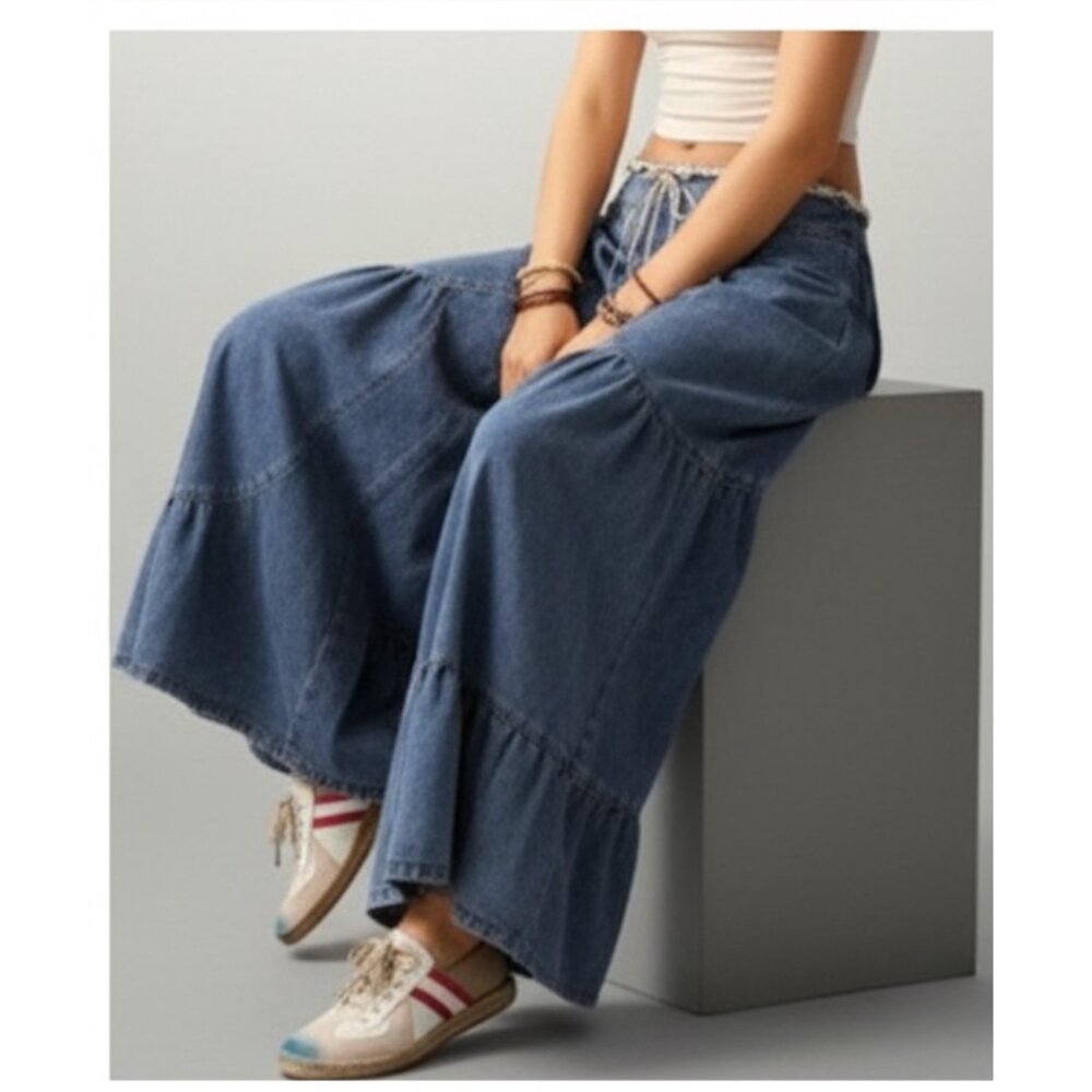 Boho Wide Leg Denim Jeans - Picture 4 of 9